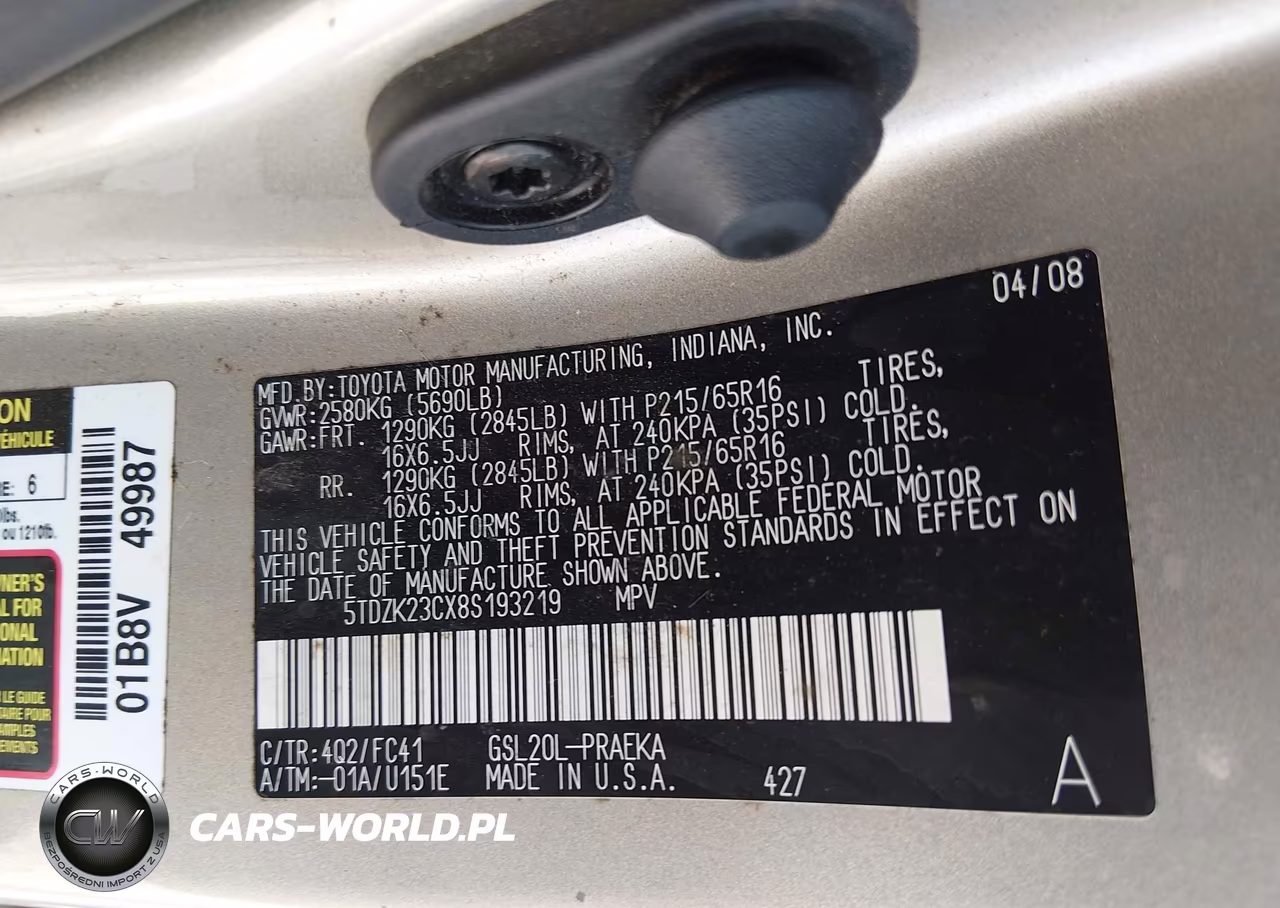 2008 Toyota Sienna Le VIN:5TDZK23CX8S193219 - 9