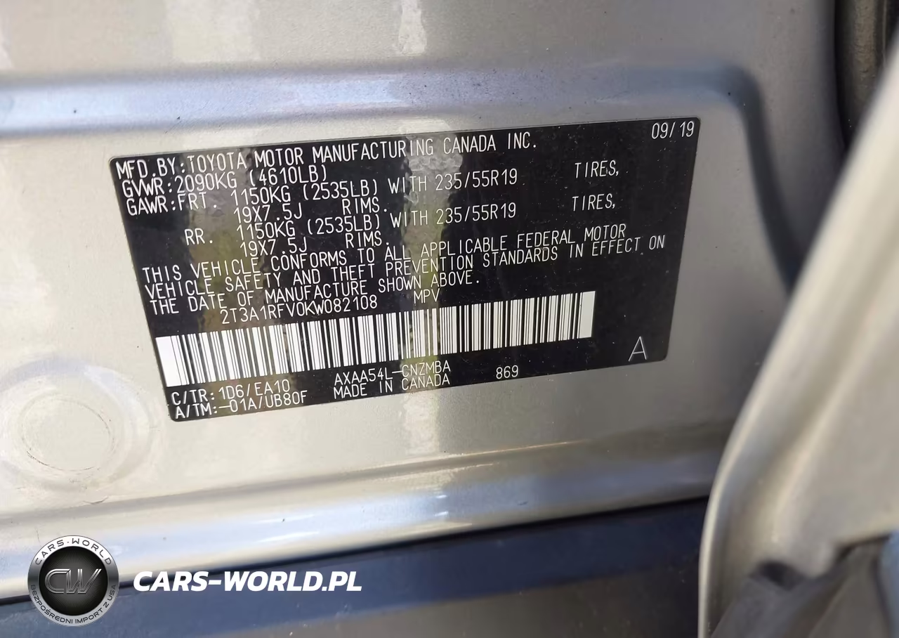 2019 Toyota Rav4 Xle Premium VIN:2T3A1RFV0KW082108 - 9