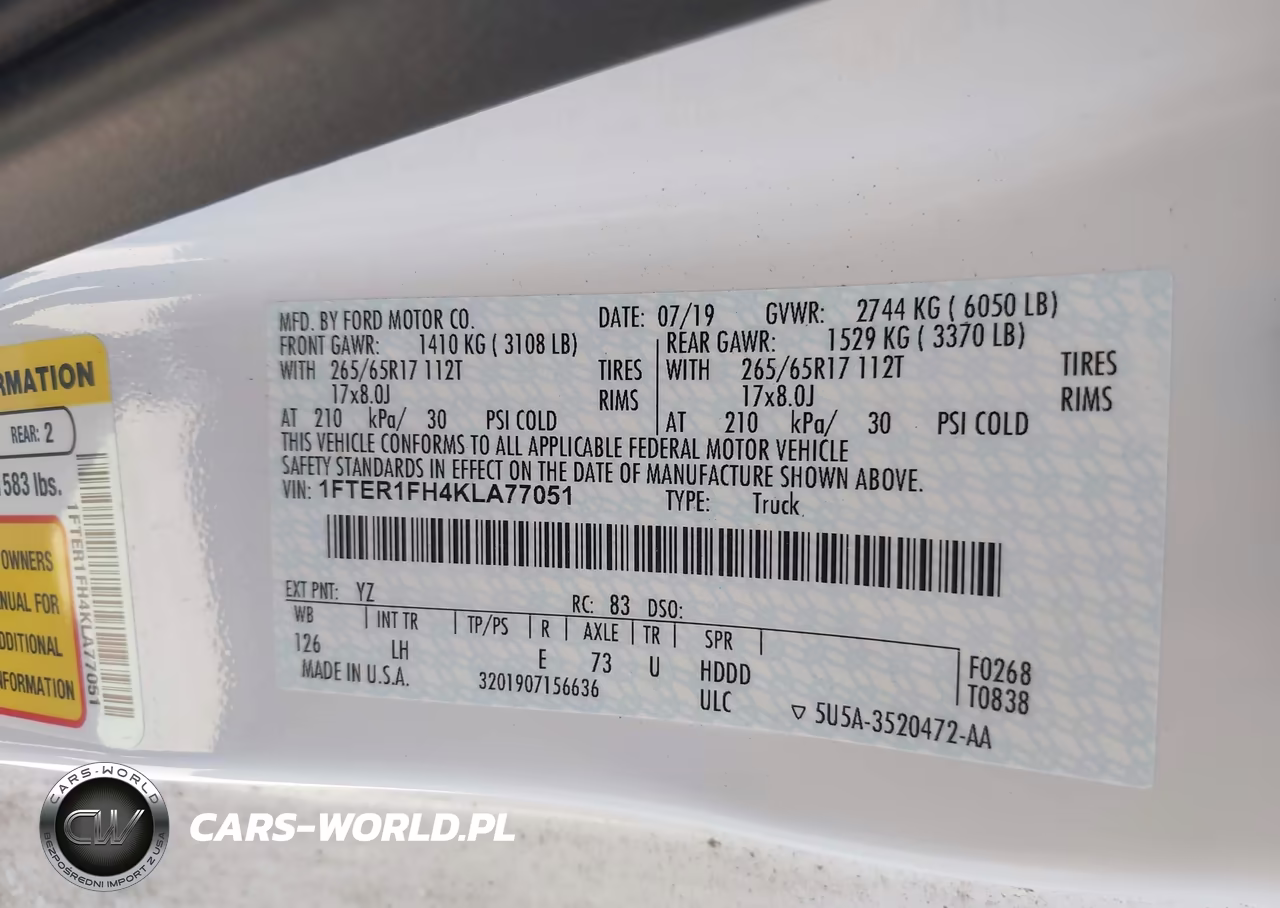 2019 Ford Ranger Xl VIN:1FTER1FH4KLA77051 - 9