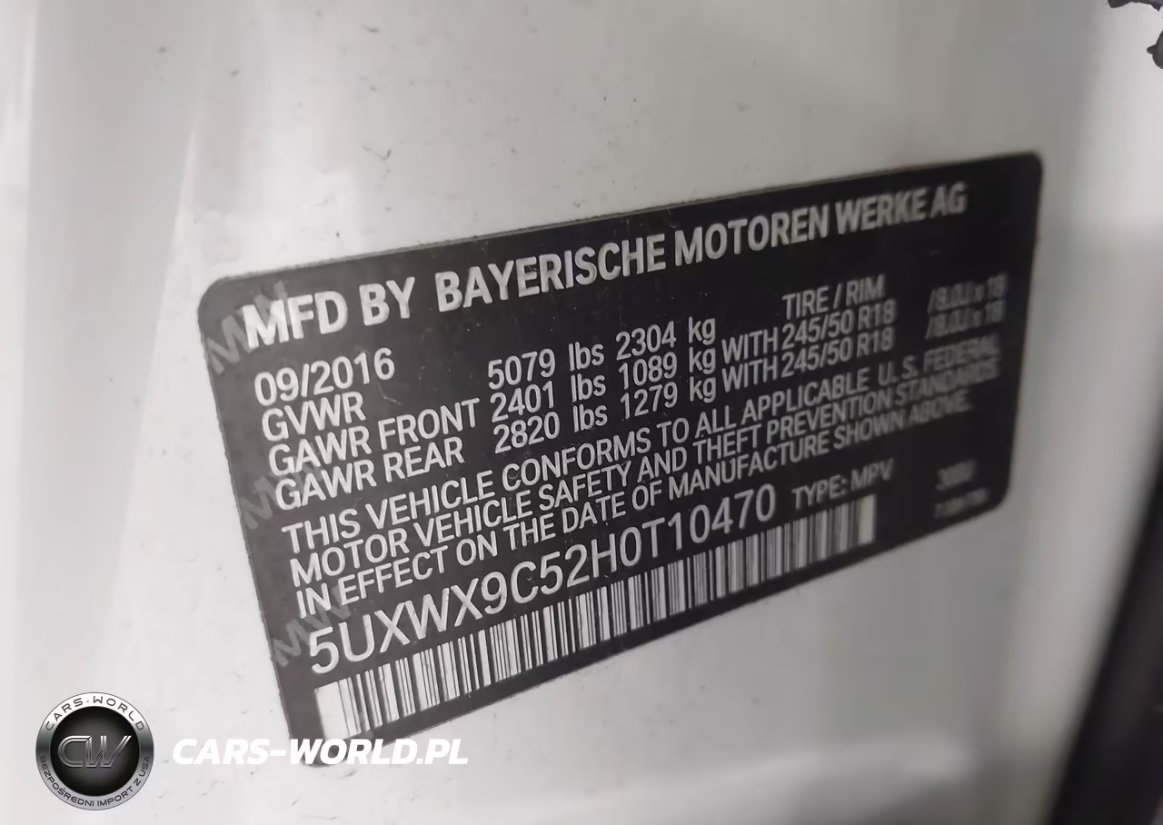 2017 BMW X3 xDrive28I VIN:5UXWX9C52H0T10470 - 9