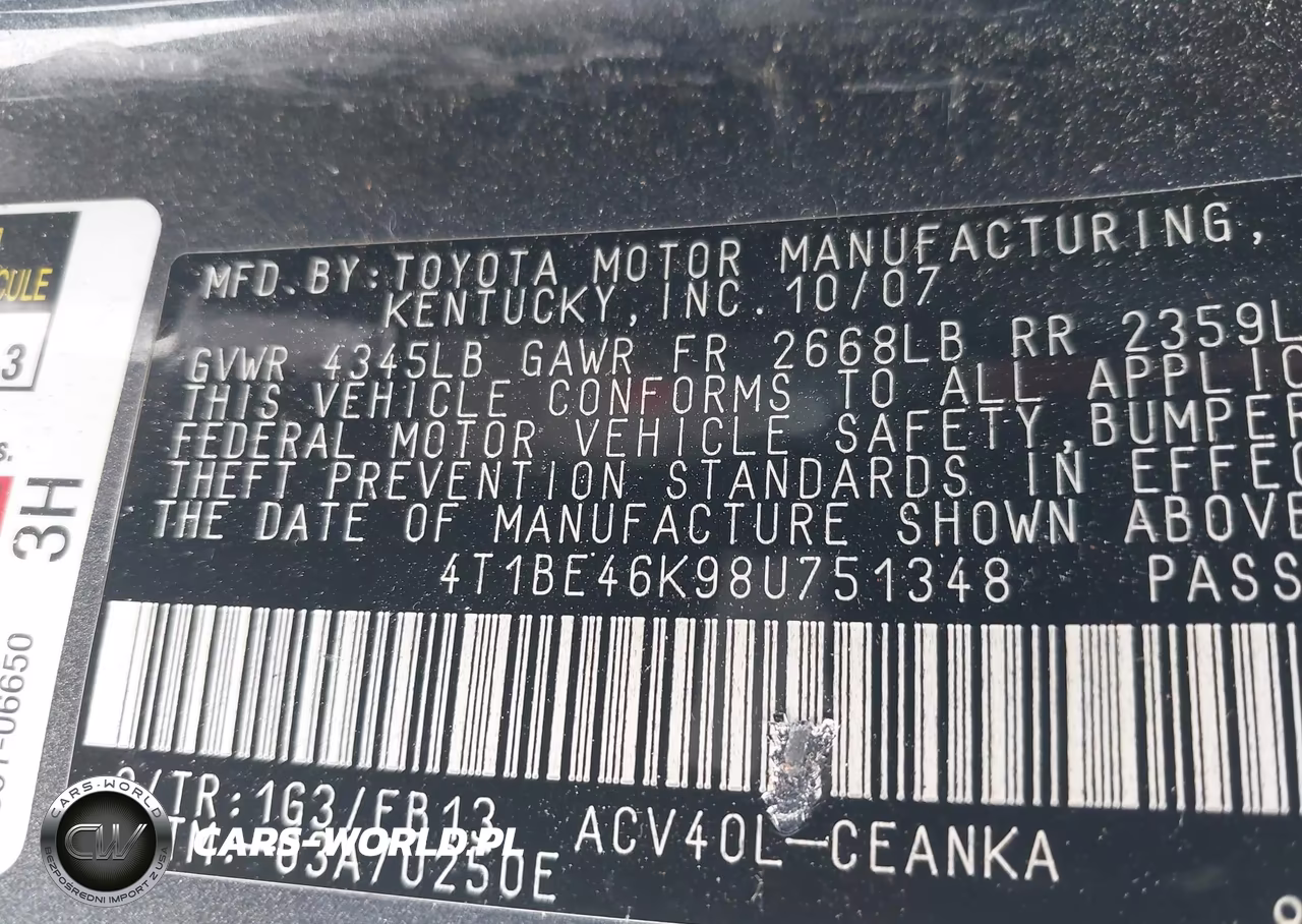 2008 Toyota Camry Le VIN:4T1BE46K98U751348 - 9