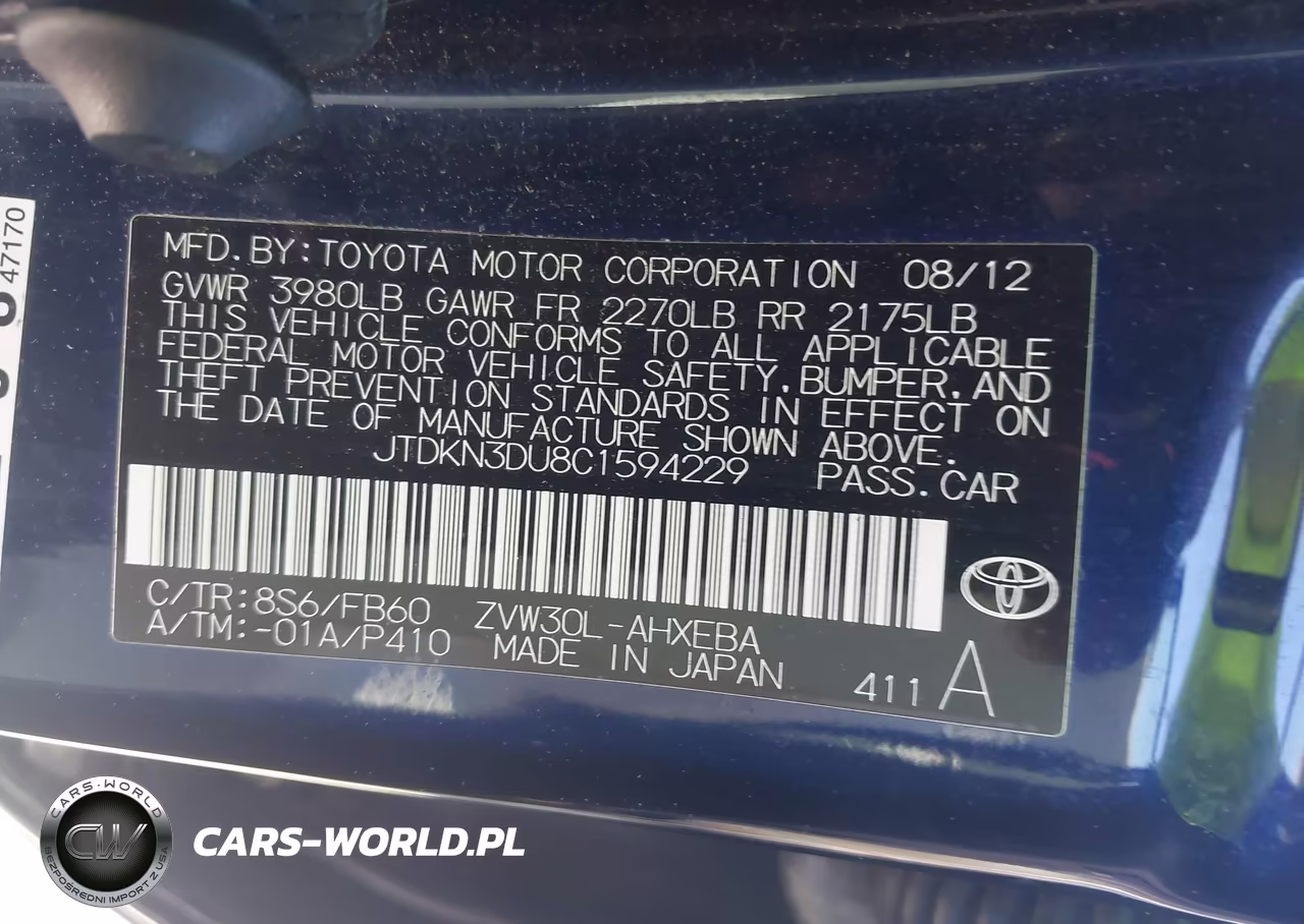 2012 Toyota Prius Two VIN:JTDKN3DU8C1594229 - 9