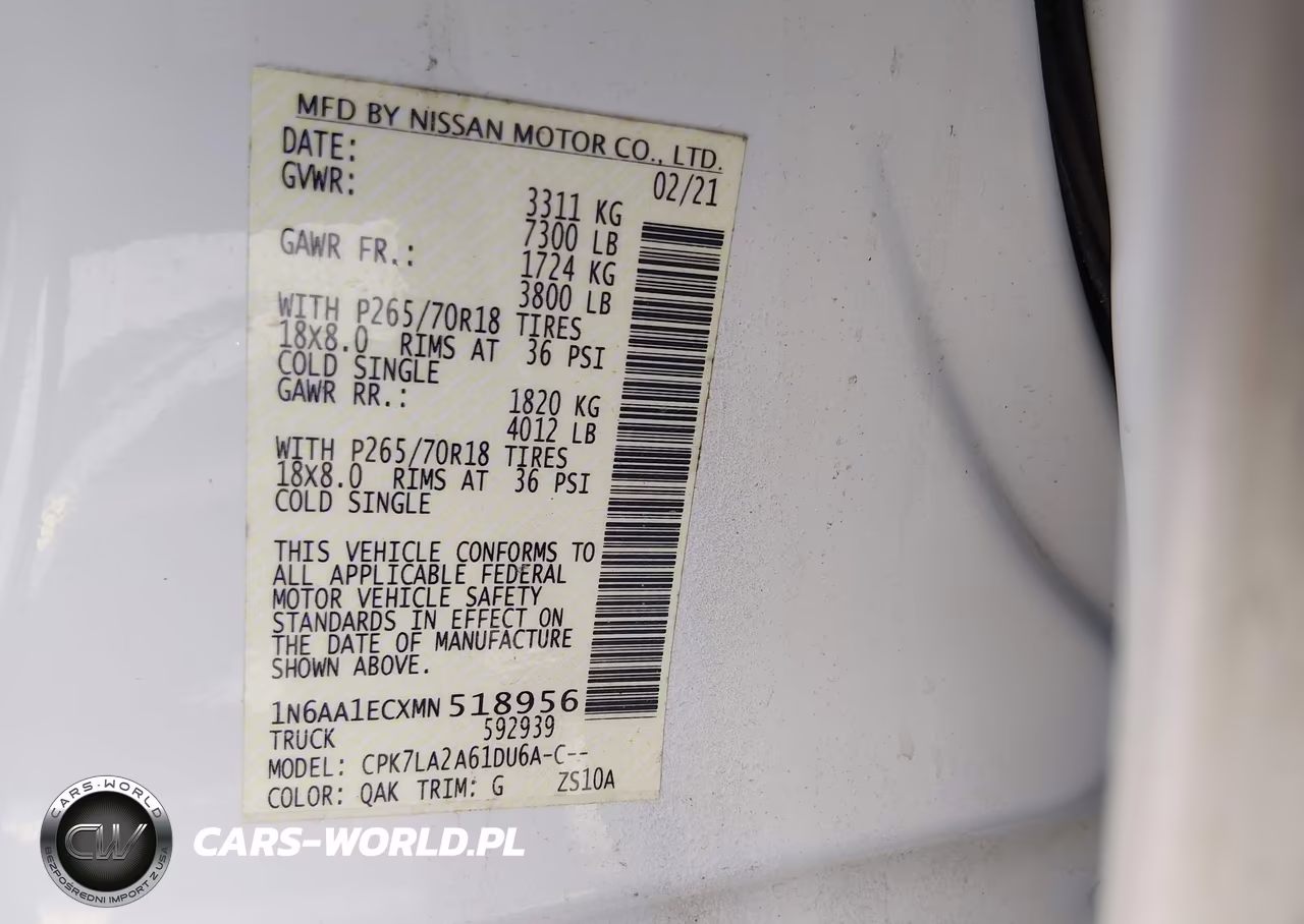 2021 Nissan Titan S 4X4 VIN:1N6AA1ECXMN518956 - 9