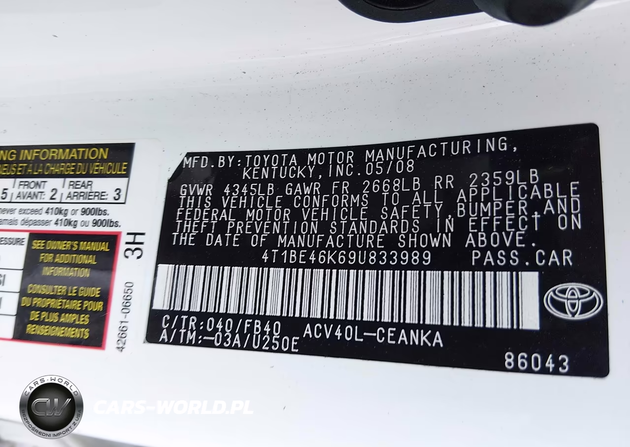 2009 Toyota Camry VIN:4T1BE46K69U833989 - 9