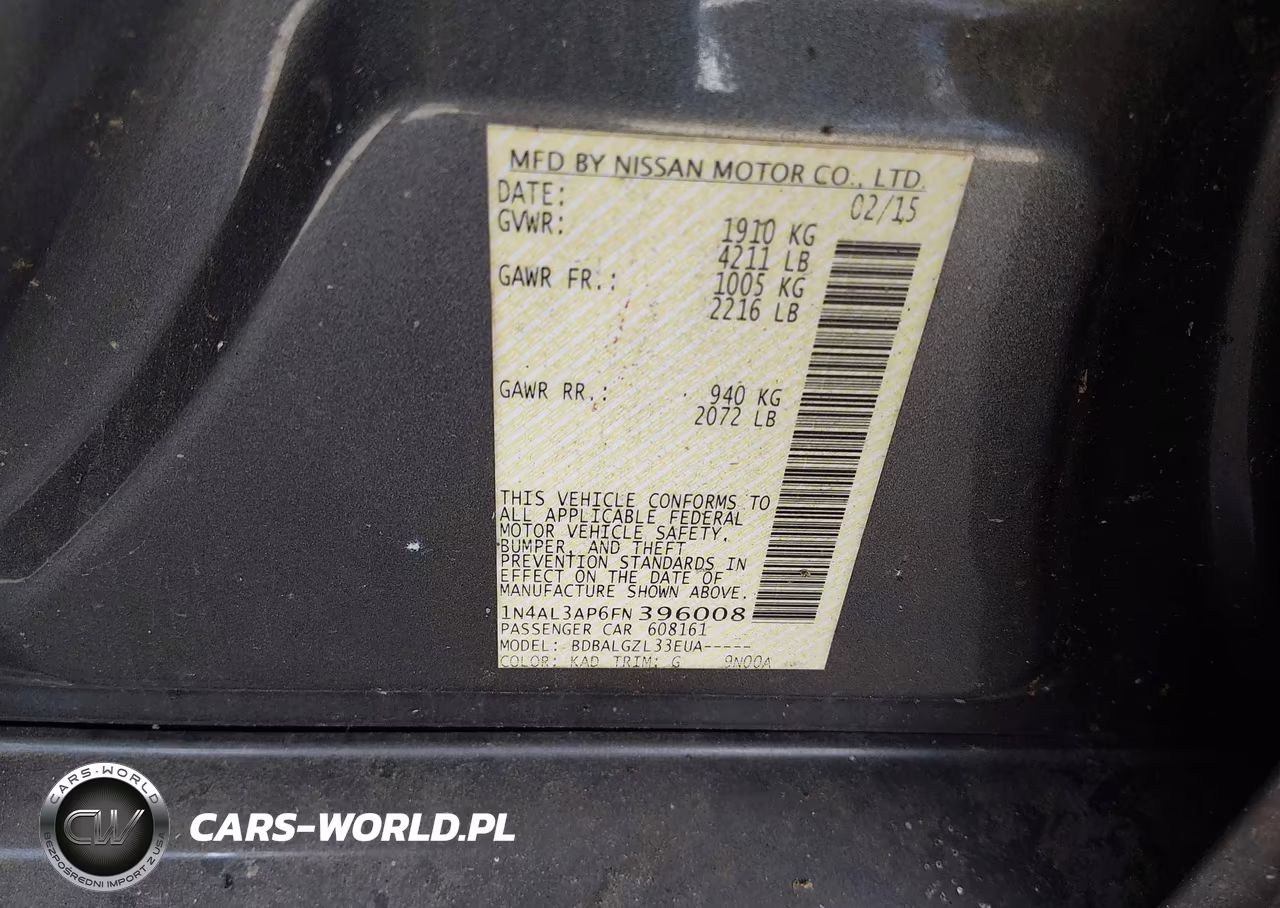 2015 Nissan Altima 2.5-2.5 S-2.5 Sl-2.5 Sv VIN:1N4AL3AP6FN396008 - 9