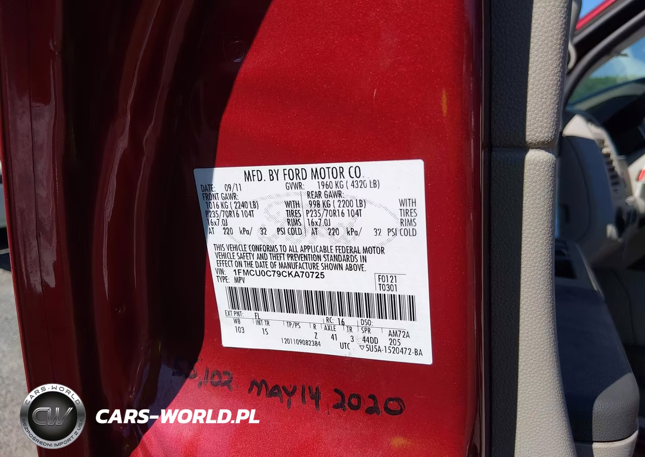 2012 Ford Escape Xls VIN:1FMCU0C79CKA70725 - 9