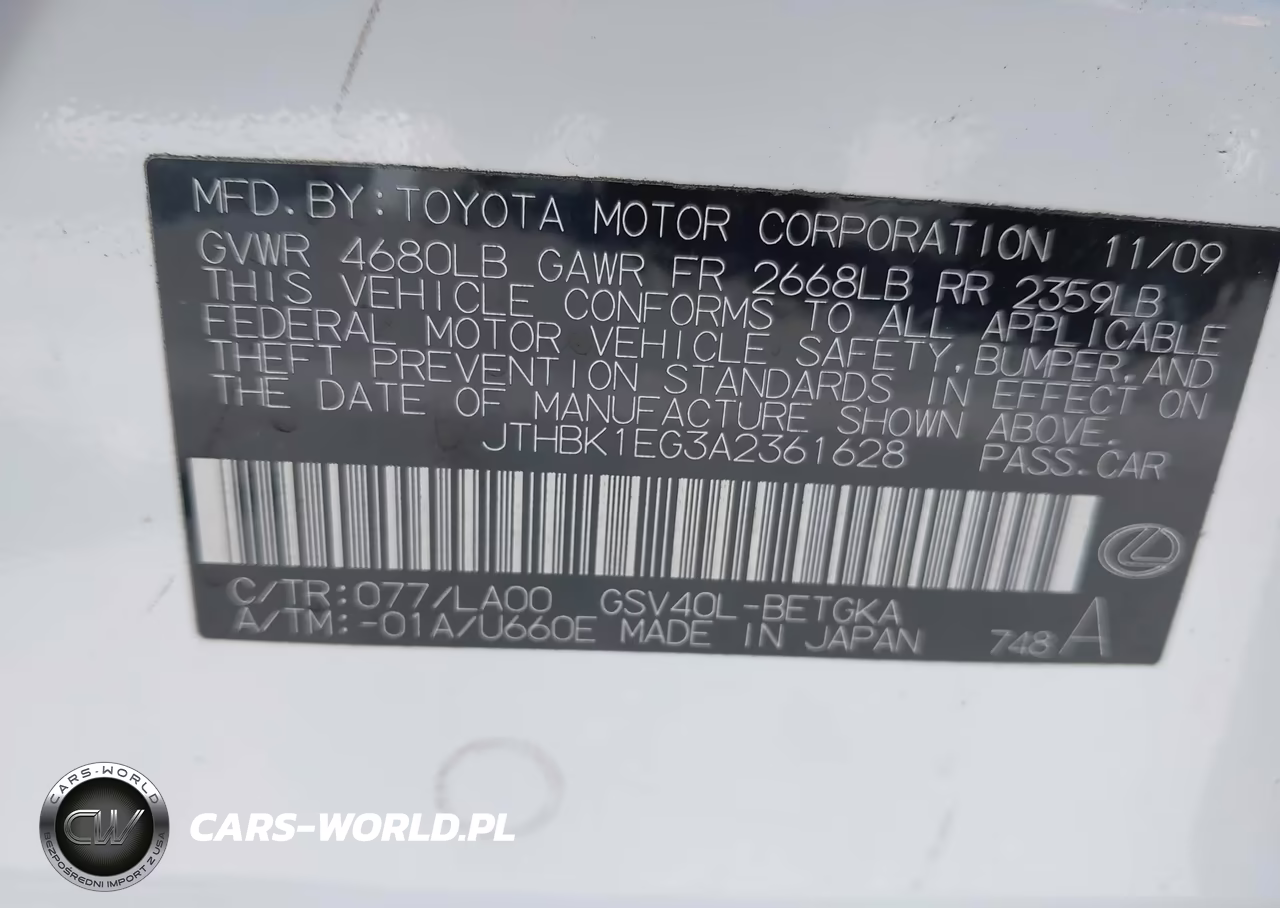 2010 Lexus Es 350 VIN:JTHBK1EG3A2361628 - 9