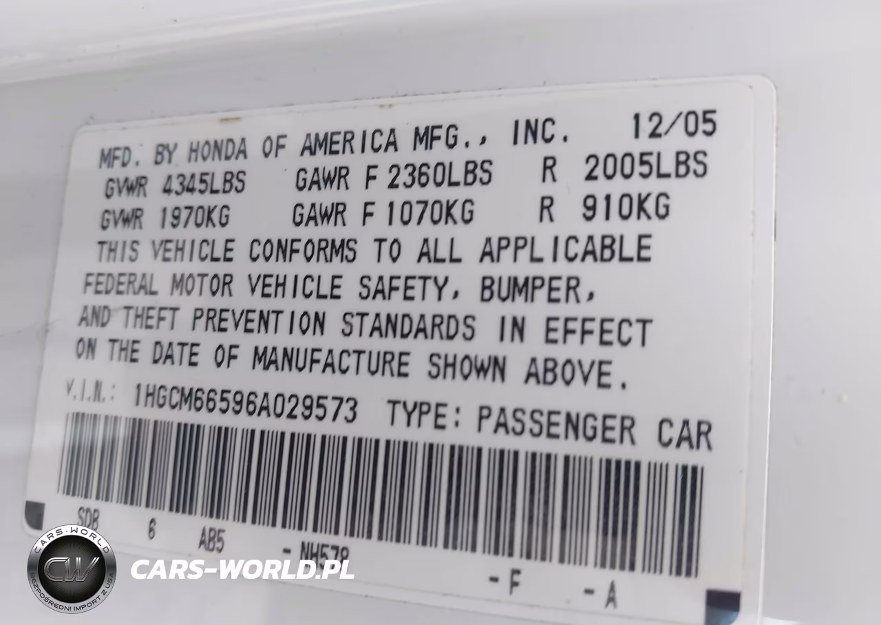 2006 Honda Accord 3.0 Ex VIN:1HGCM66596A029573 - 9