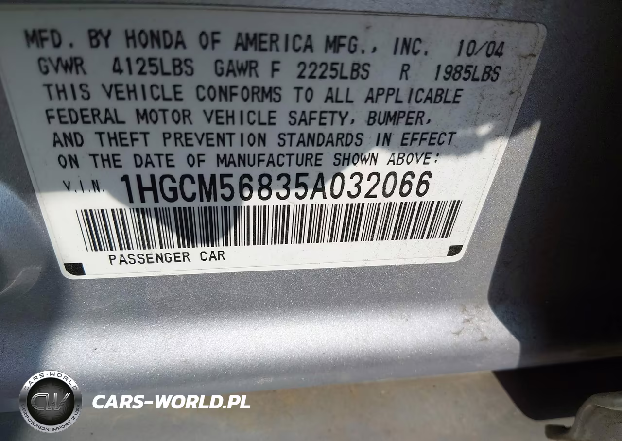 2005 Honda Accord 2.4 Ex VIN:1HGCM56835A032066 - 9