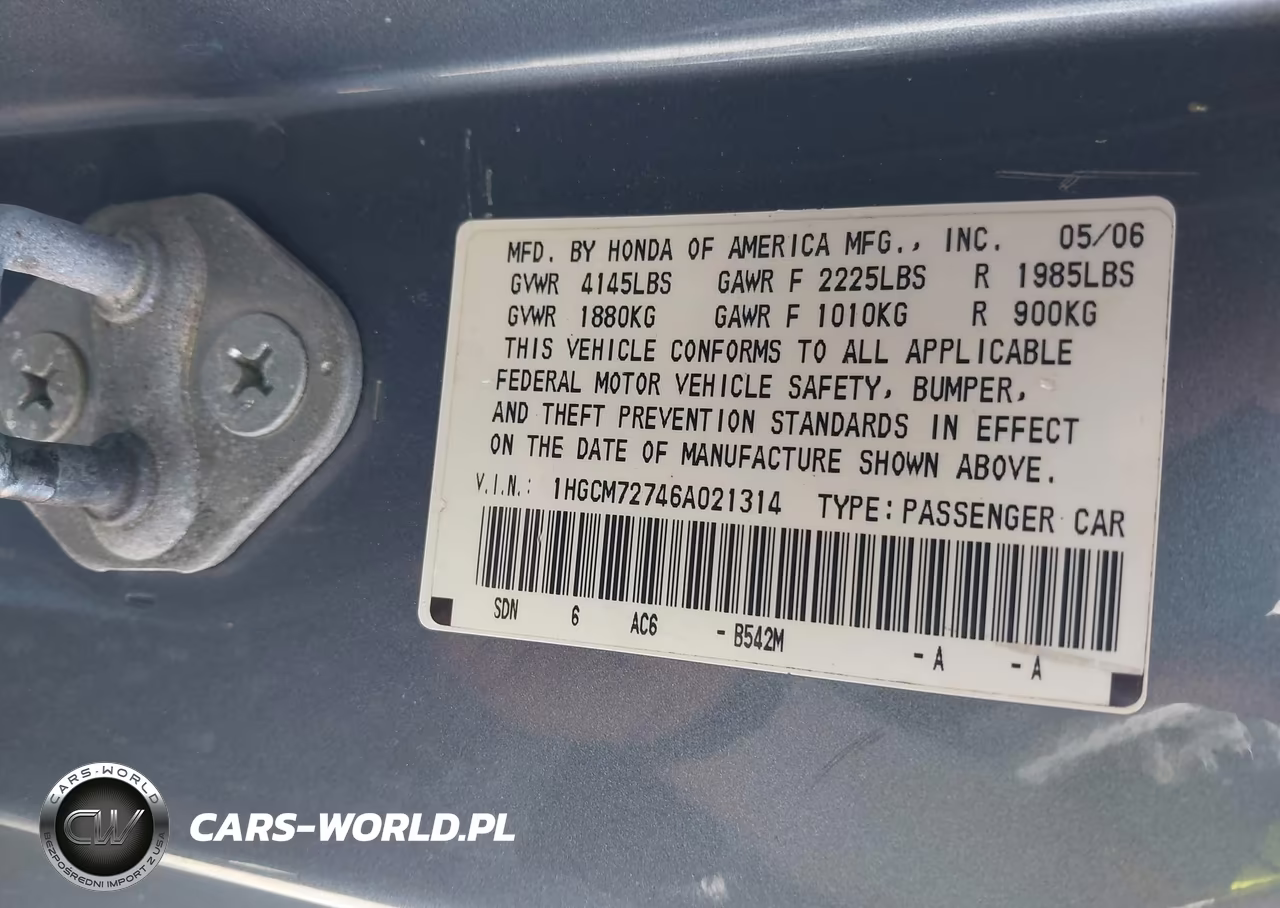 2006 Honda Accord 2.4 Ex VIN:1HGCM72746A021314 - 9