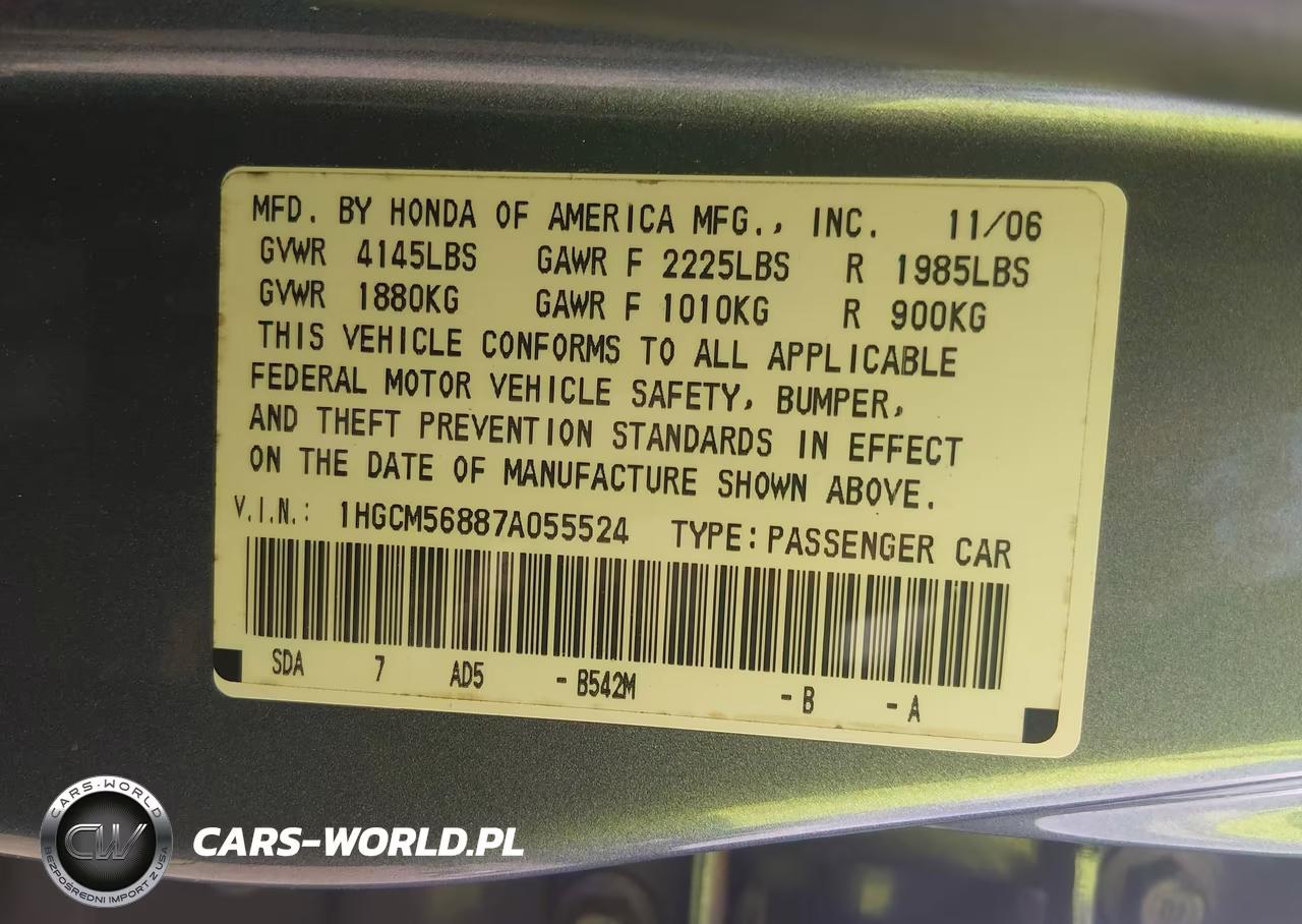 2007 Honda Accord 2.4 Ex VIN:1HGCM56887A055524 - 9