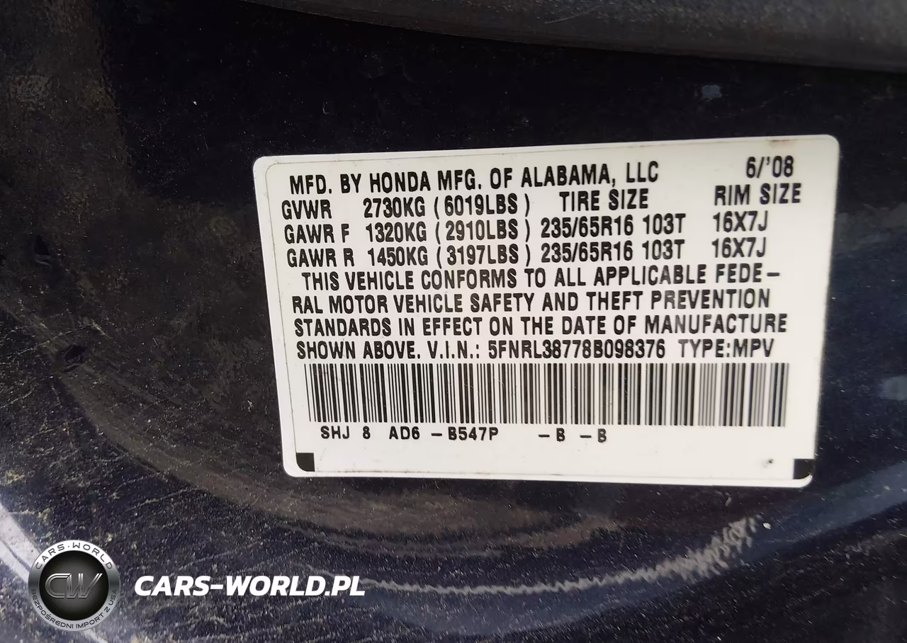 2008 Honda Odyssey Ex-L VIN:5FNRL38778B098376 - 9