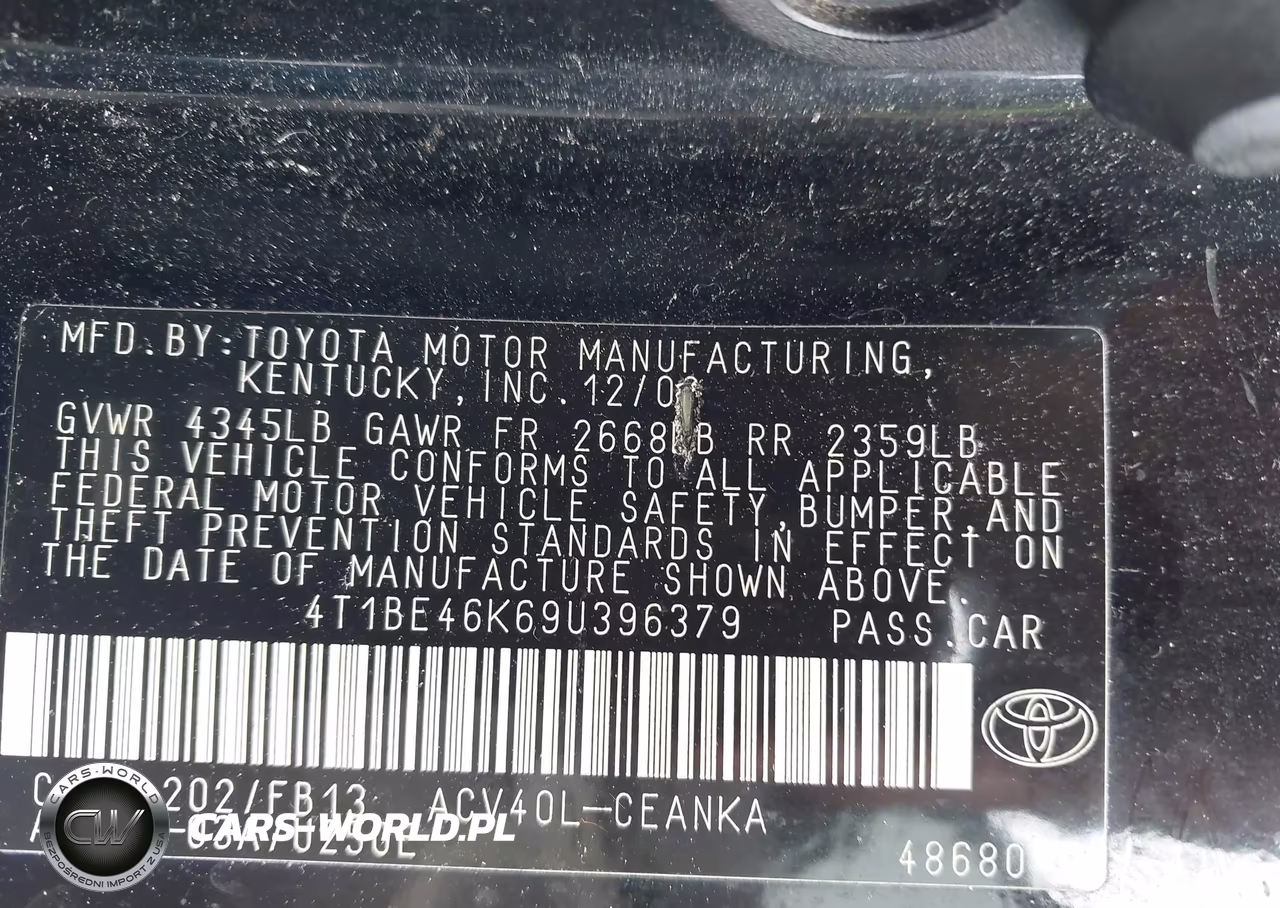 2009 Toyota Camry Le VIN:4T1BE46K69U396379 - 9