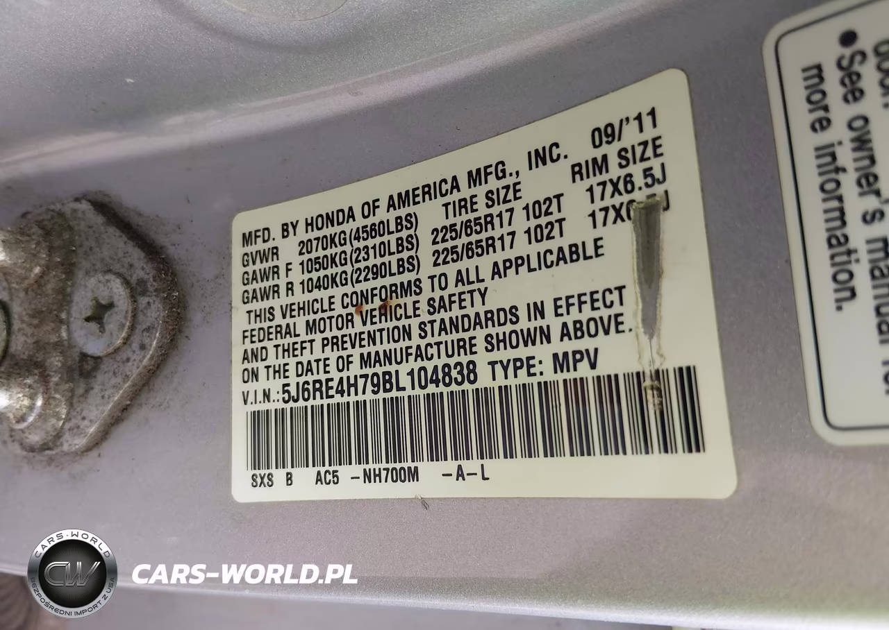 2011 Honda Cr-V Ex-L VIN:5J6RE4H79BL104838 - 9