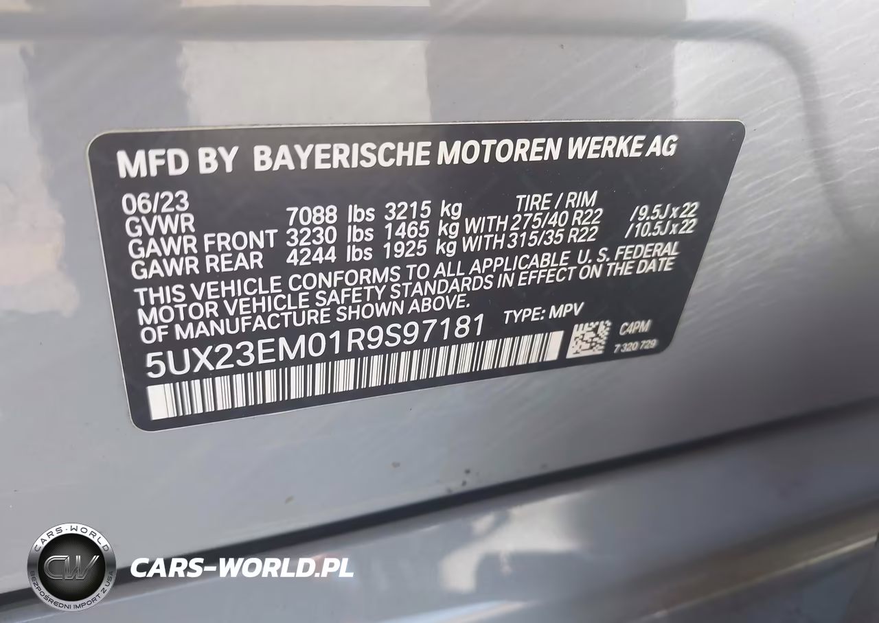 2024 BMW X7 xDrive40I VIN:5UX23EM01R9S97181 - 9