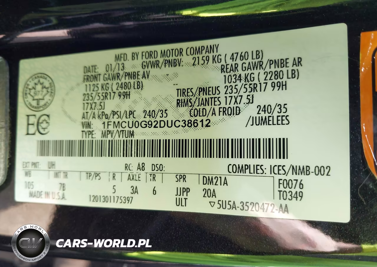 2013 Ford Escape Se VIN:1FMCU0G92DUC38612 - 9