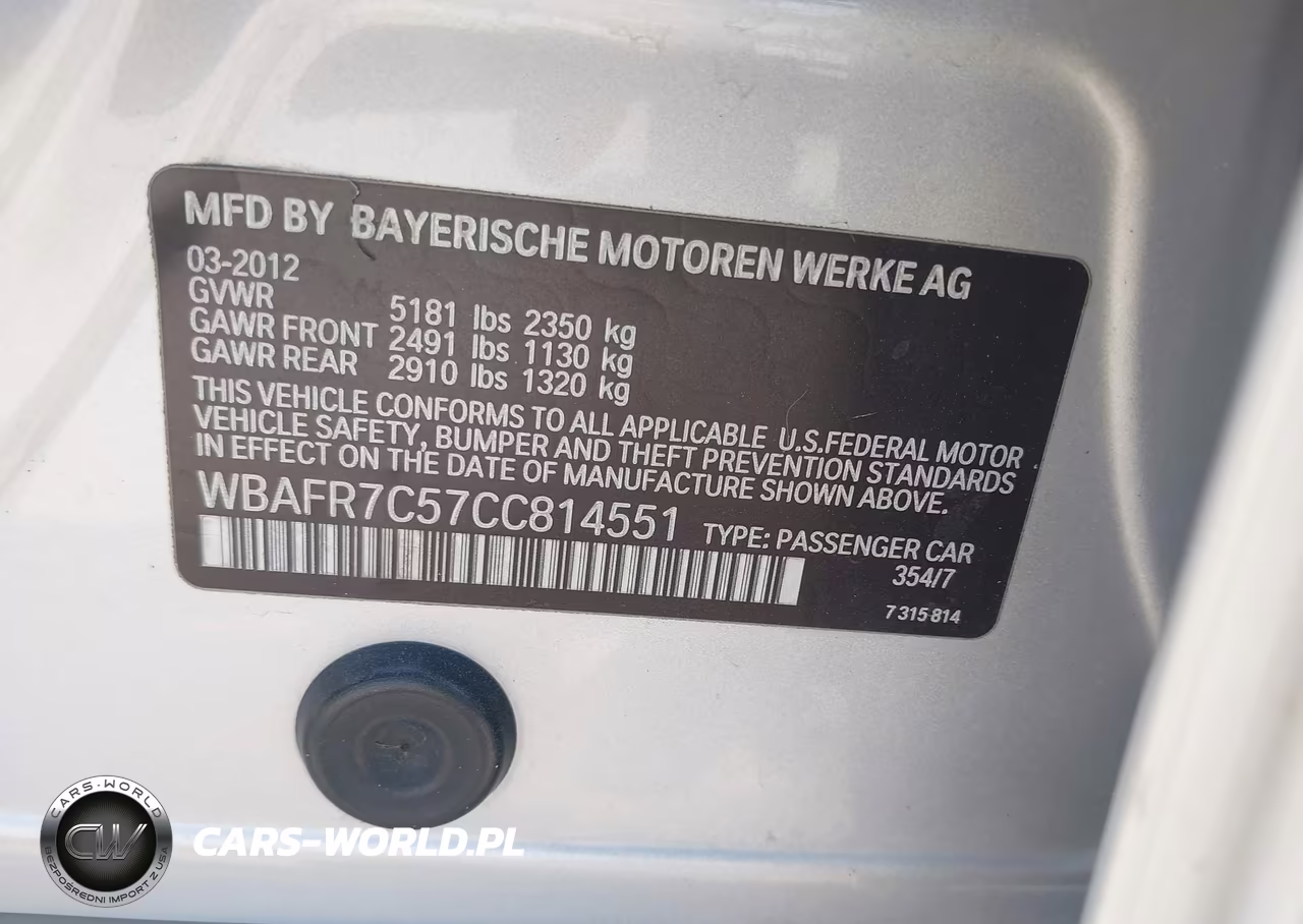 2012 BMW 535I VIN:WBAFR7C57CC814551 - 9