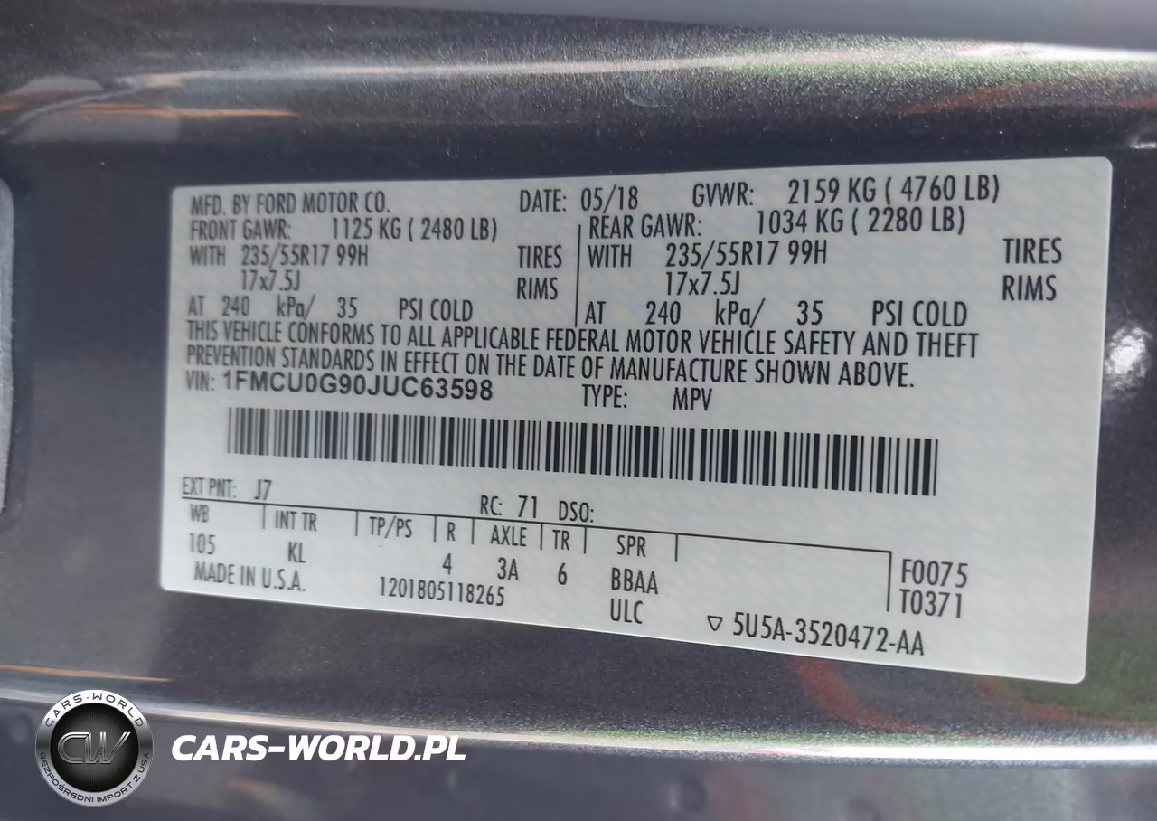 2018 Ford Escape Se VIN:1FMCU0G90JUC63598 - 9