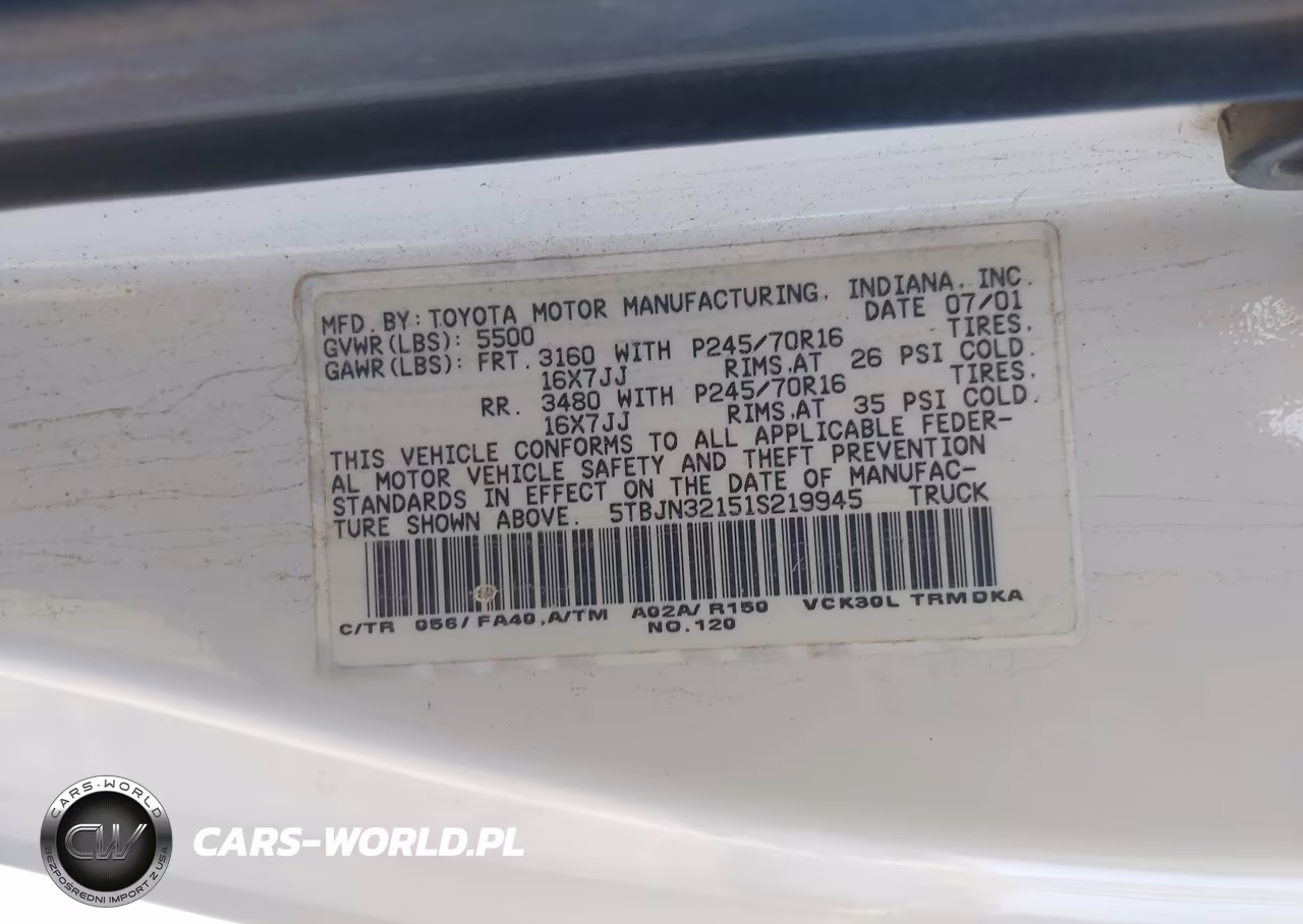 2001 Toyota Tundra VIN:5TBJN32151S219945 - 9