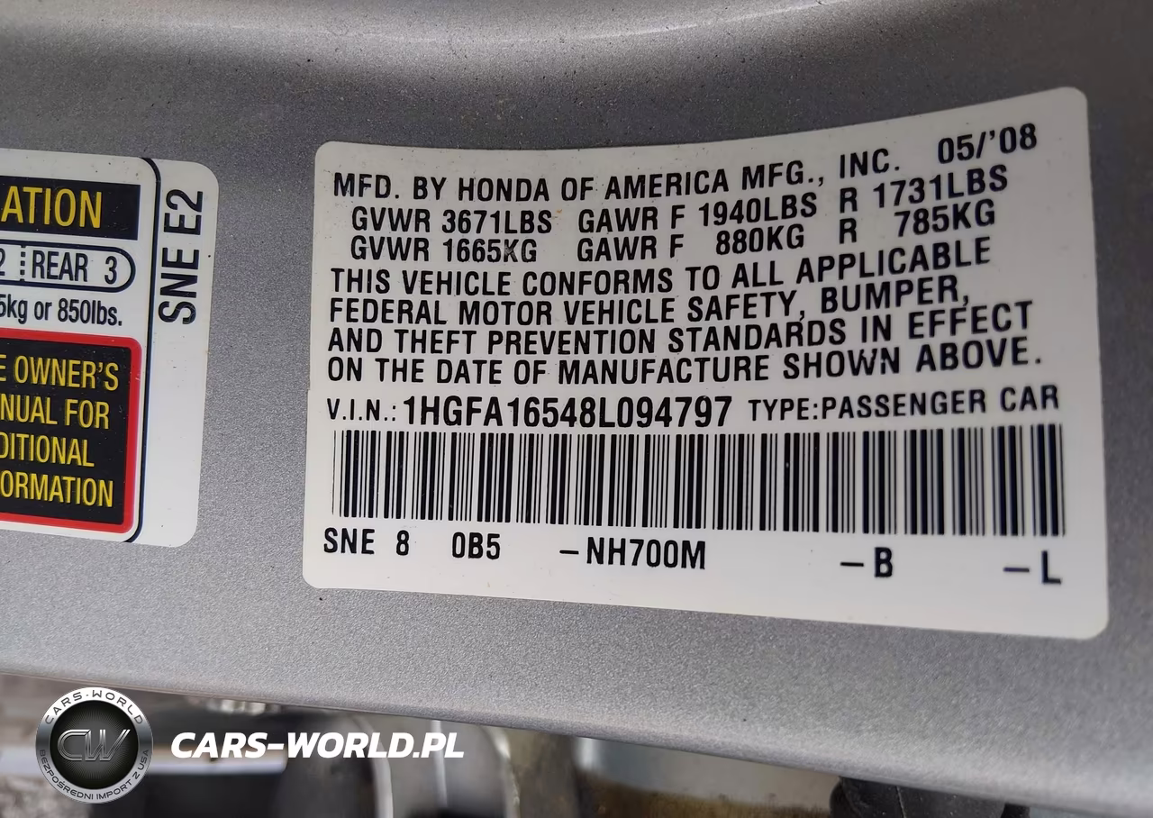 2008 Honda Civic Lx VIN:1HGFA16548L094797 - 9