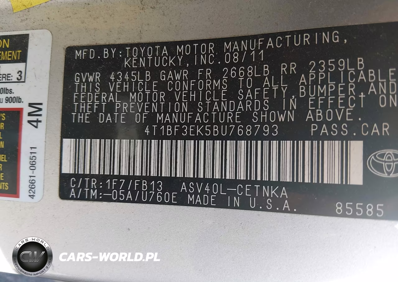 2011 Toyota Camry Le VIN:4T1BF3EK5BU768793 - 9