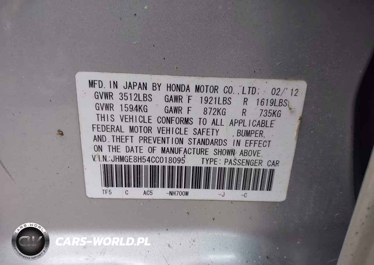 2012 Honda Fit Sport VIN:JHMGE8H54CC018095 - 9