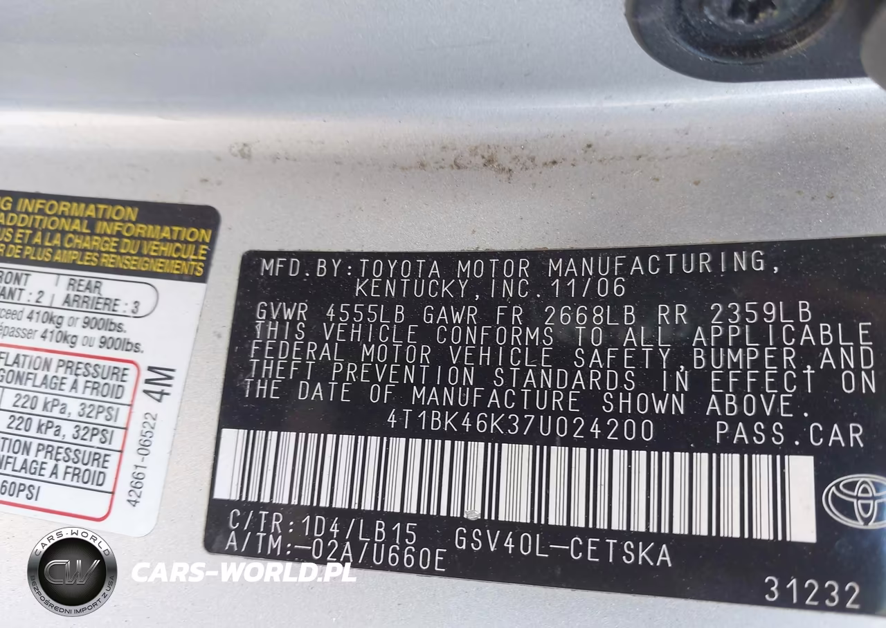 2007 Toyota Camry Se V6 VIN:4T1BK46K37U024200 - 9