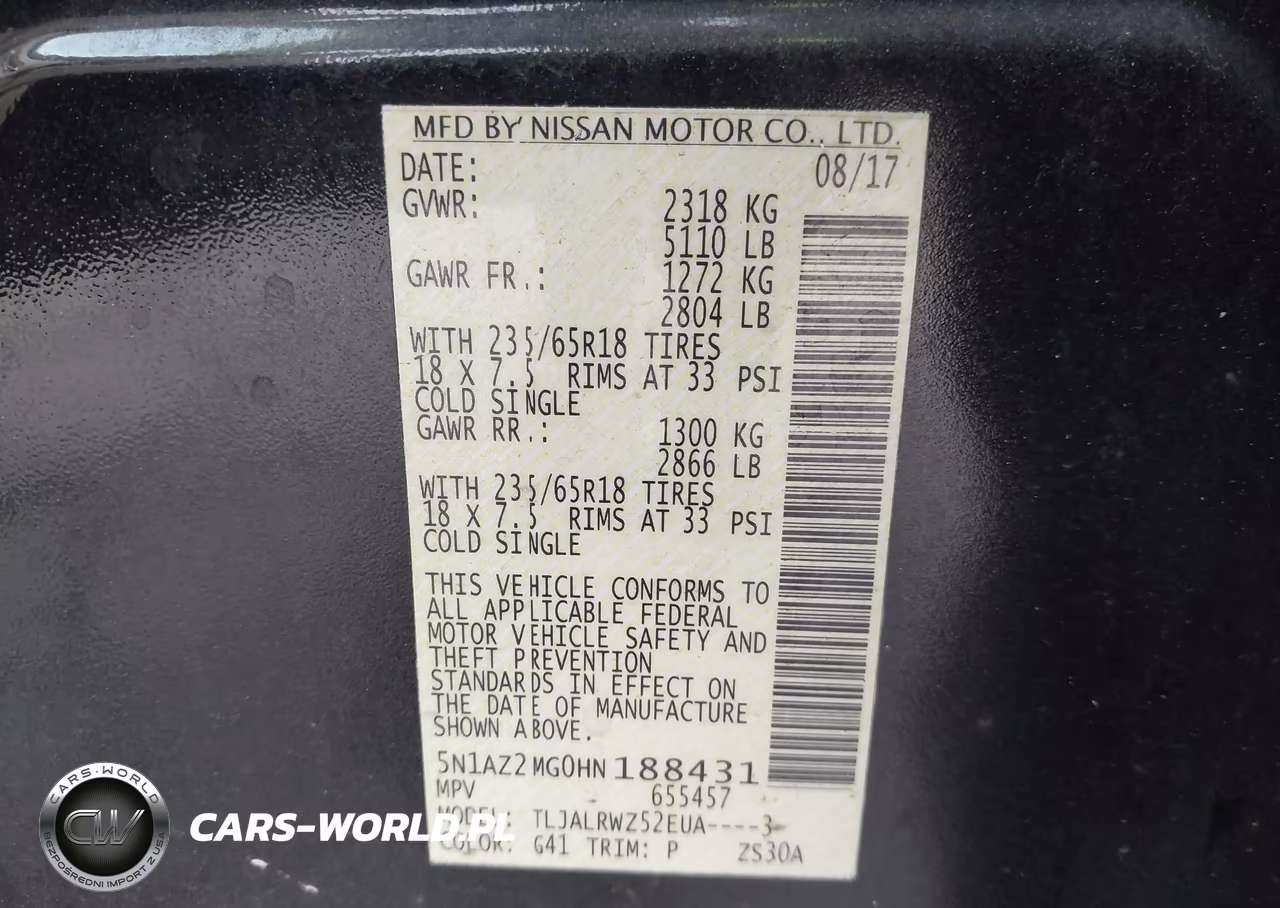 2017 Nissan Murano Sl VIN:5N1AZ2MG0HN188431 - 9