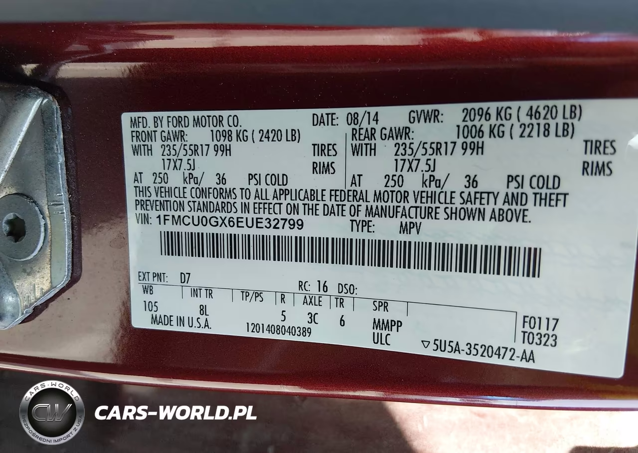 2014 Ford Escape Se VIN:1FMCU0GX6EUE32799 - 9