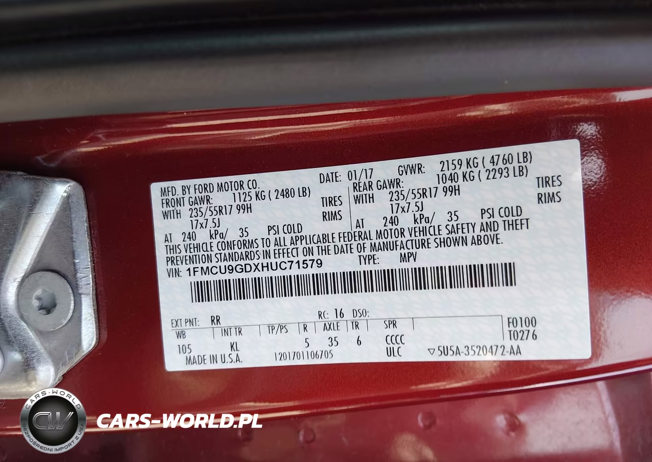 2017 Ford Escape Se VIN:1FMCU9GDXHUC71579 - 9