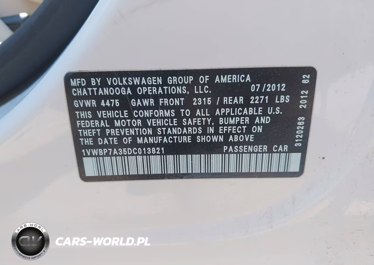 2013 Volkswagen Passat 2.5L Se VIN:1VWBP7A35DC013821 - 9