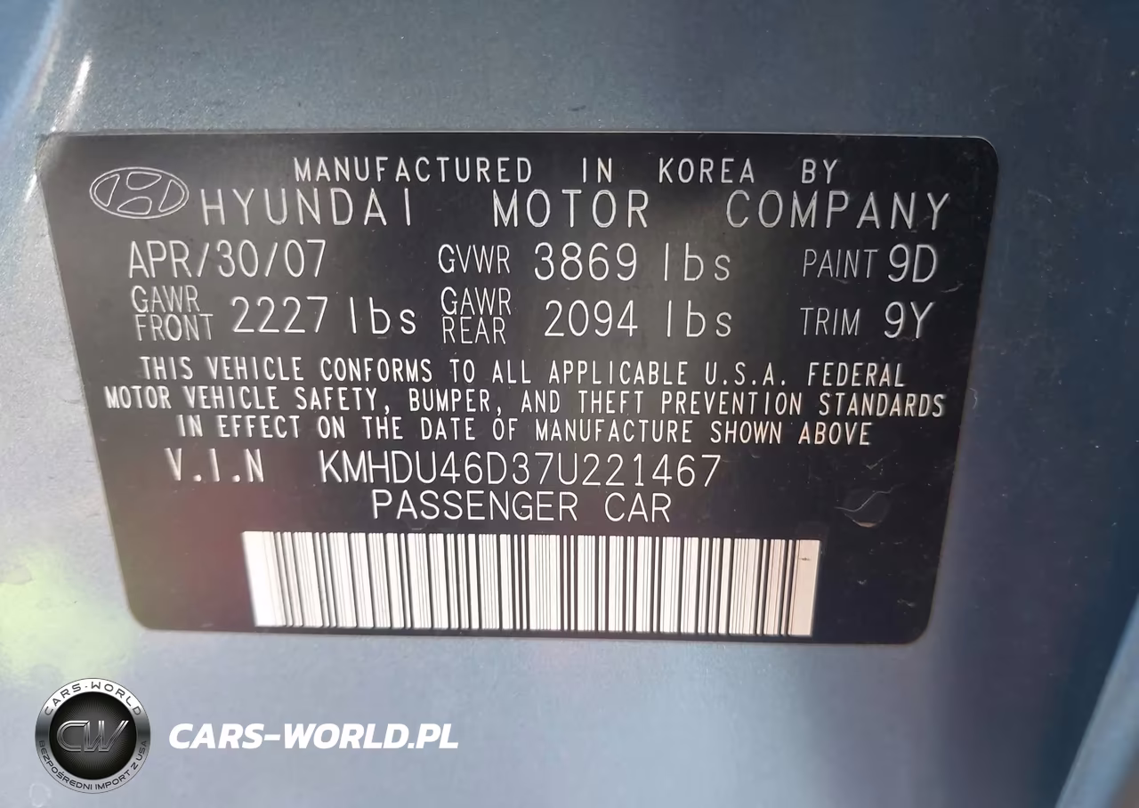 2007 Hyundai Elantra Gls-Ltd-Se VIN:KMHDU46D37U221467 - 9