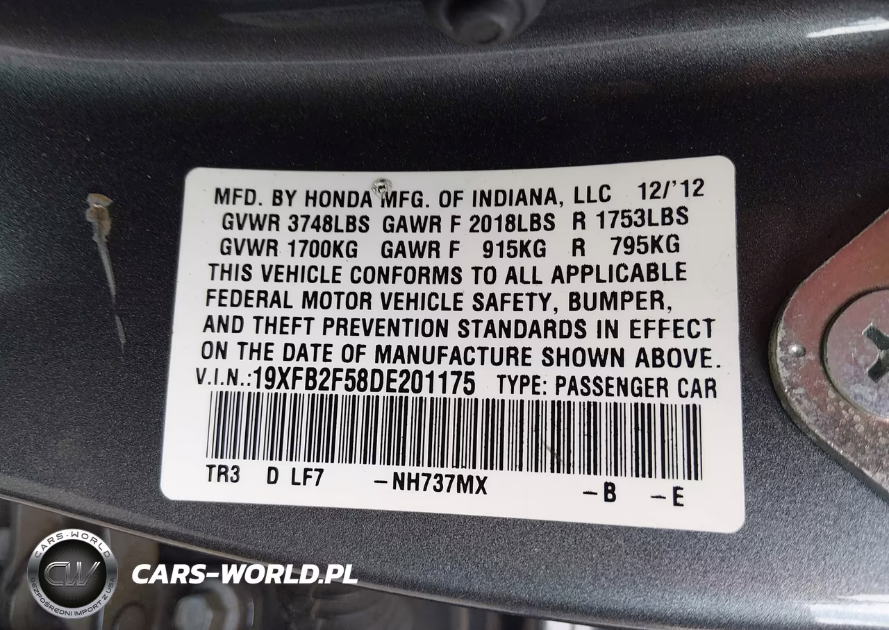 2013 Honda Civic Lx VIN:19XFB2F58DE201175 - 9