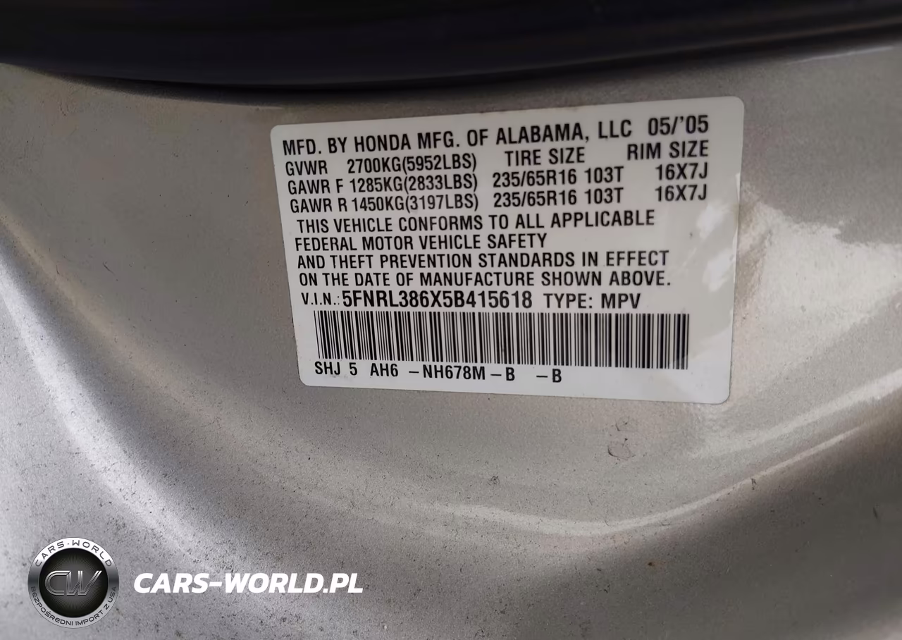 2005 Honda Odyssey Ex-L VIN:5FNRL386X5B415618 - 9