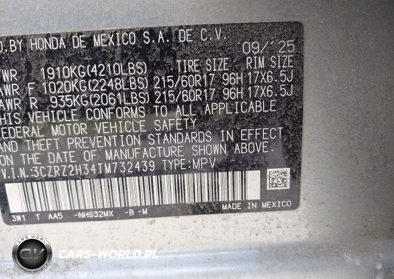 2026 Honda Hr-V Awd Lx VIN:3CZRZ2H34TM732439 - 9