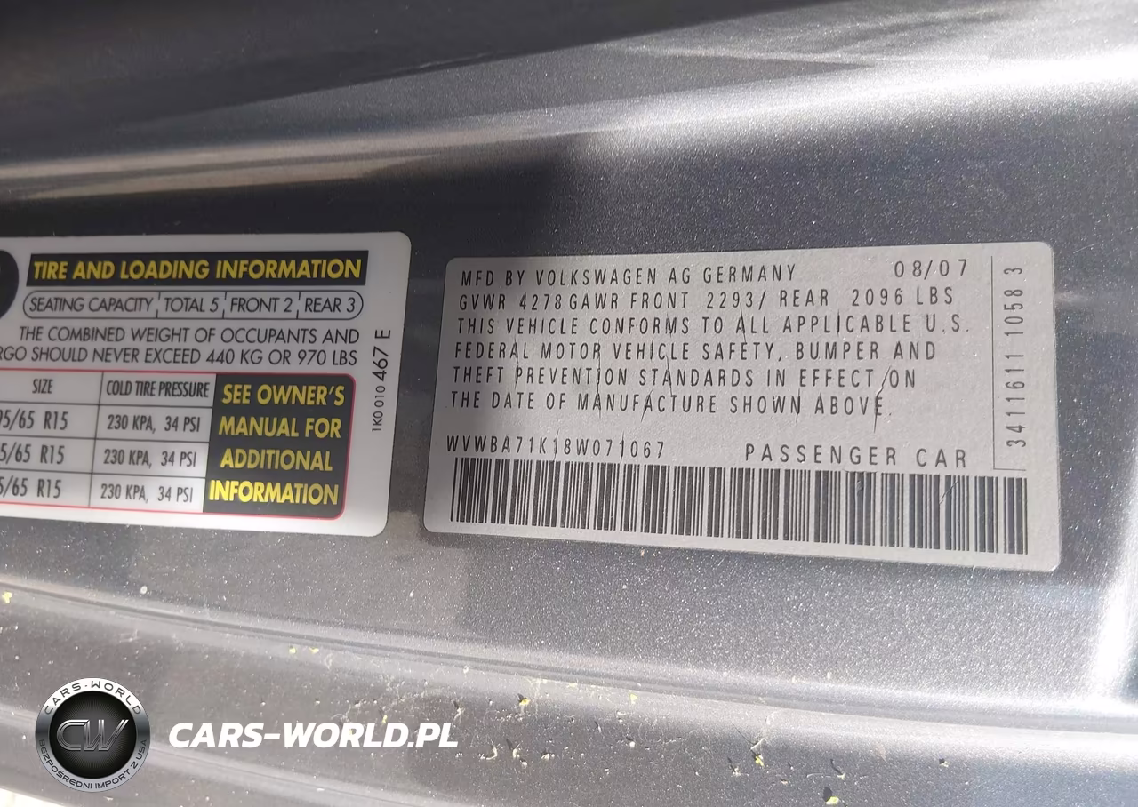 2008 Volkswagen Rabbit S VIN:WVWBA71K18W071067 - 9