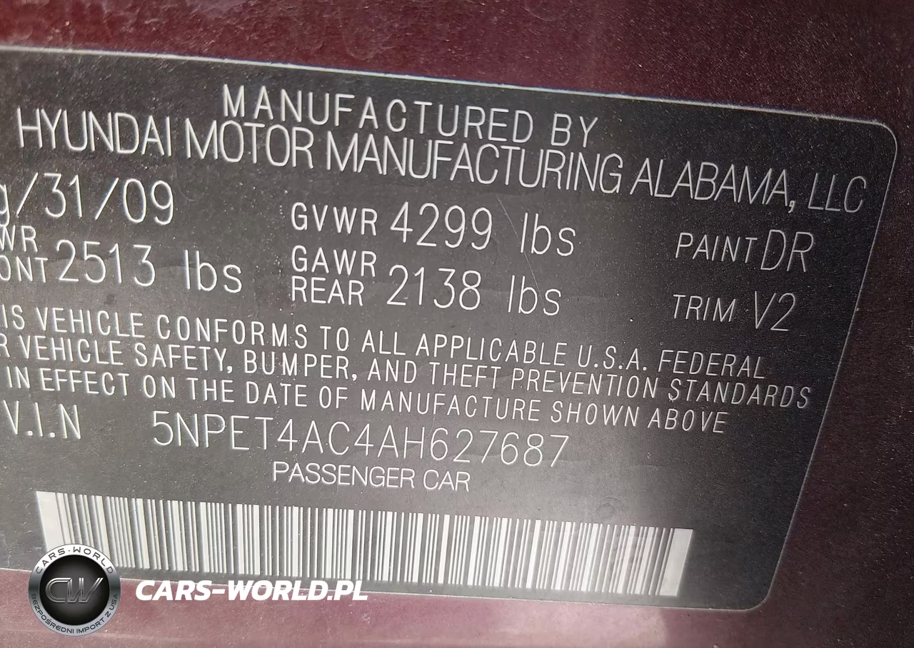 2010 Hyundai Sonata Gls VIN:5NPET4AC4AH627687 - 9