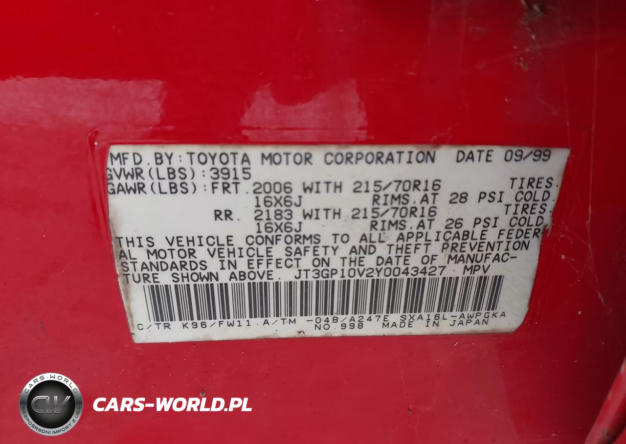 2000 Toyota Rav4 VIN:JT3GP10V2Y0043427 - 9