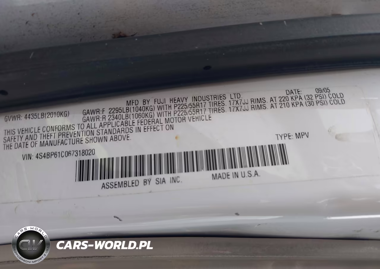 2006 Subaru Legacy VIN:4S4BP61C067318020 - 9