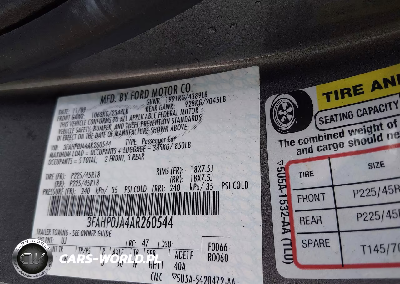 2010 Ford Fusion Sel VIN:3FAHP0JA4AR260544 - 9