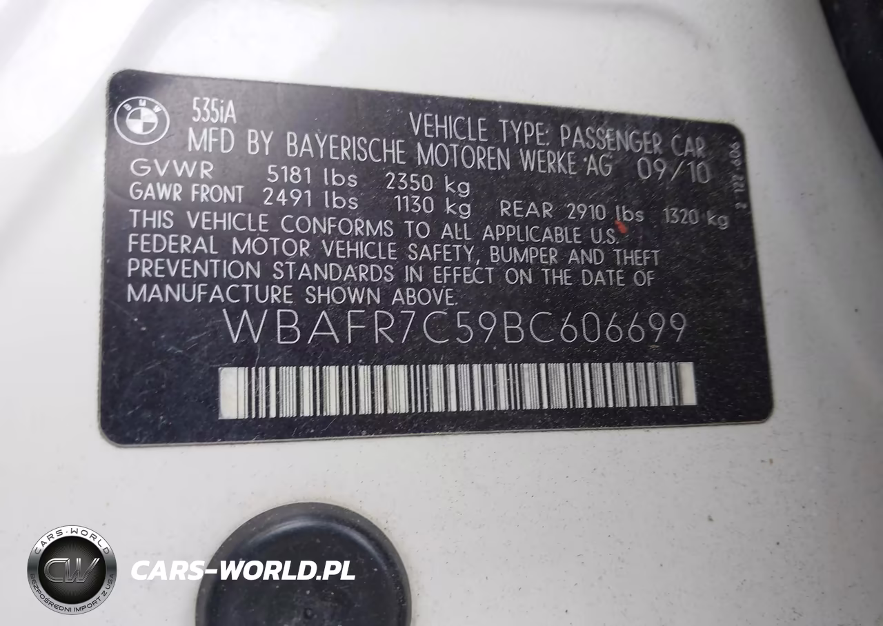 2011 BMW 535I VIN:WBAFR7C59BC606699 - 9
