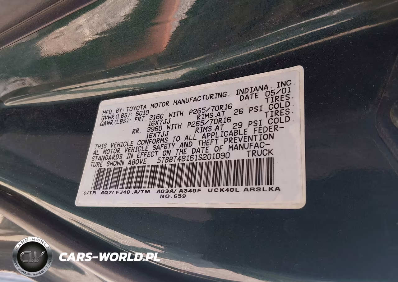 2001 Toyota Tundra Ltd V8 VIN:5TBBT48161S201090 - 9