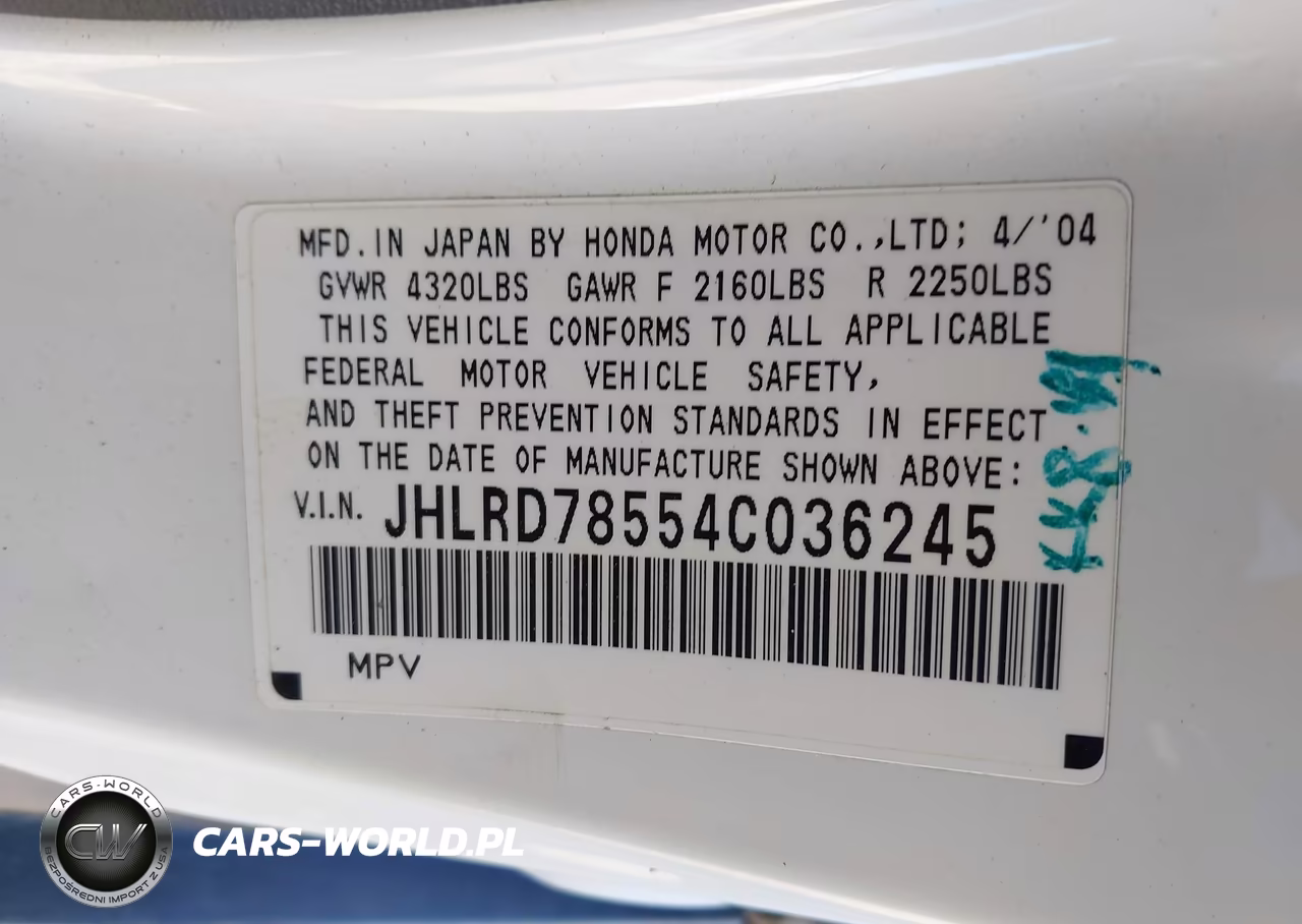 2004 Honda Cr-V Lx VIN:JHLRD78554C036245 - 9