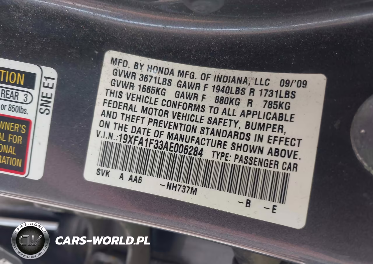 2010 Honda Civic Vp VIN:19XFA1F33AE006284 - 9