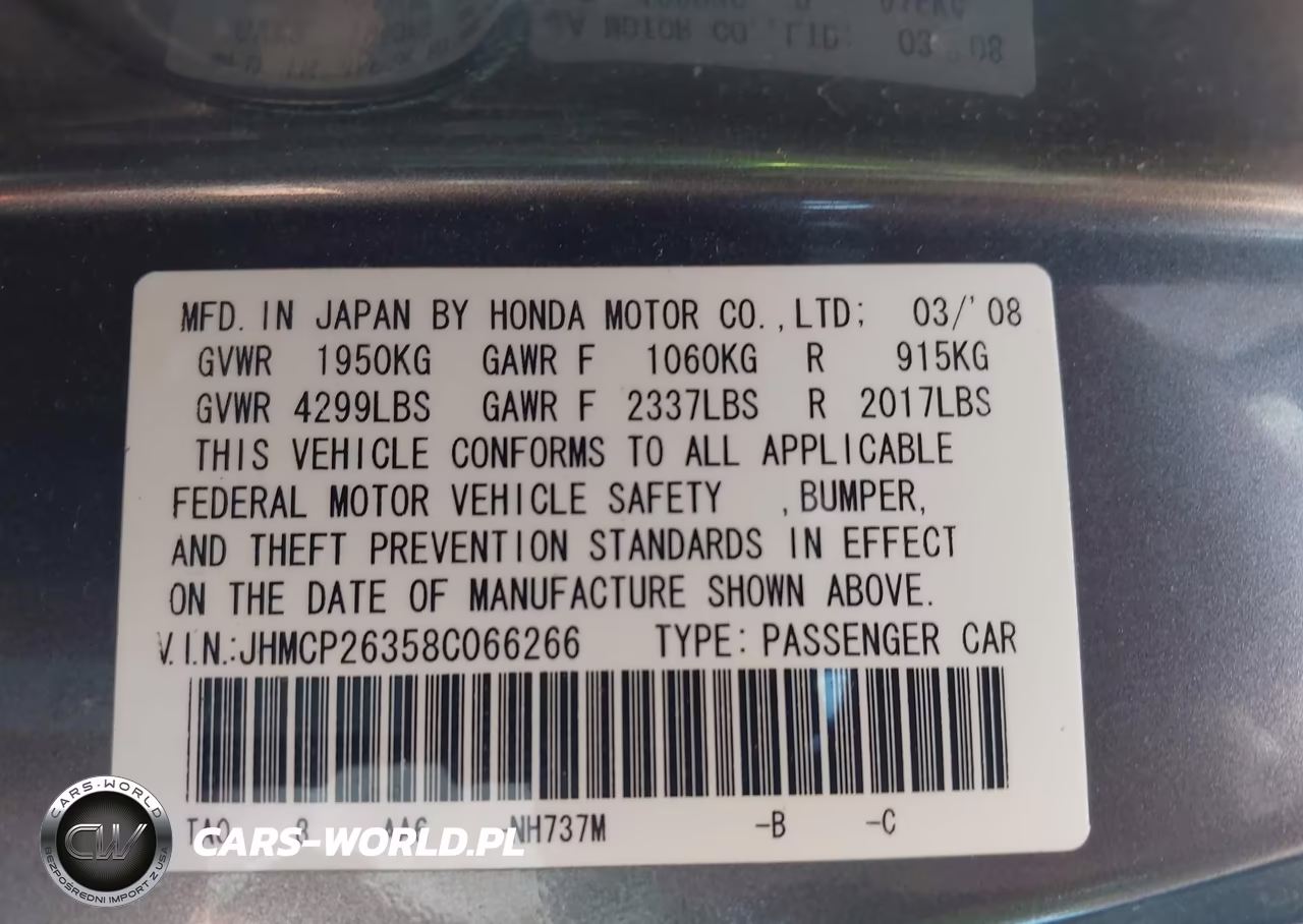 2008 Honda Accord 2.4 Lx VIN:JHMCP26358C066266 - 9