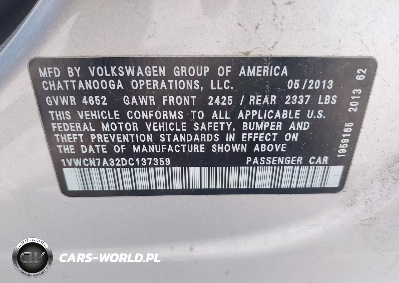 2013 Volkswagen Passat 2.0L Tdi Sel Premium VIN:1VWCN7A32DC137359 - 9