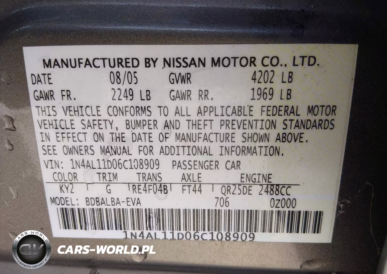 2006 Nissan Altima 2.5 S VIN:1N4AL11D06C108909 - 9