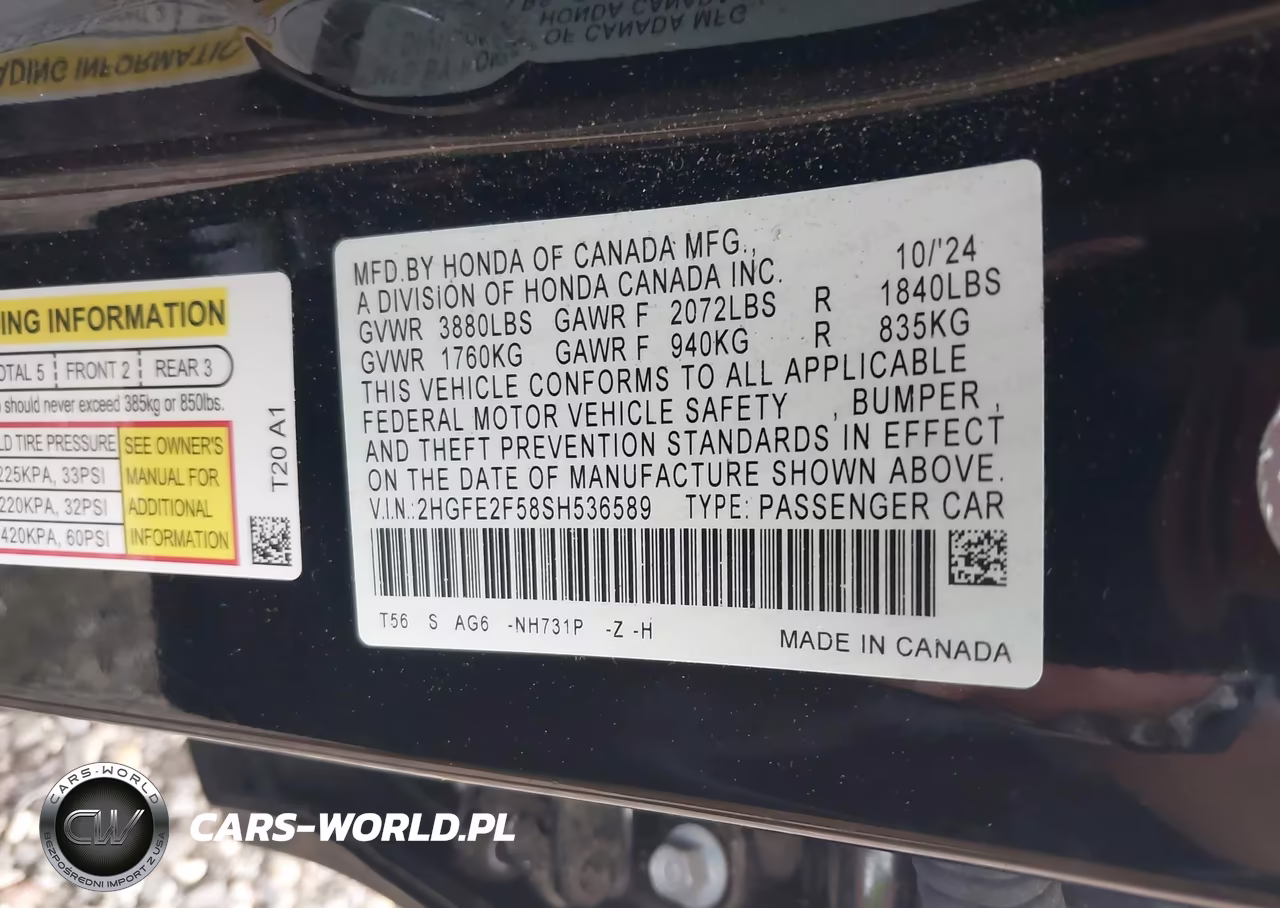 2025 Honda Civic Sport VIN:2HGFE2F58SH536589 - 9