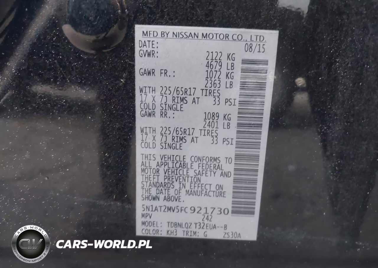 2015 Nissan Rogue Sv VIN:5N1AT2MV5FC921730 - 9