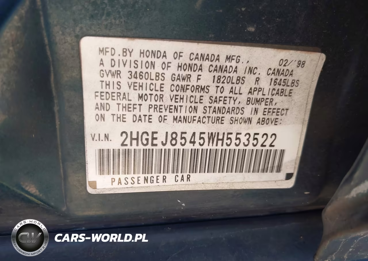 1998 Honda Civic Ex VIN:2HGEJ8545WH553522 - 9